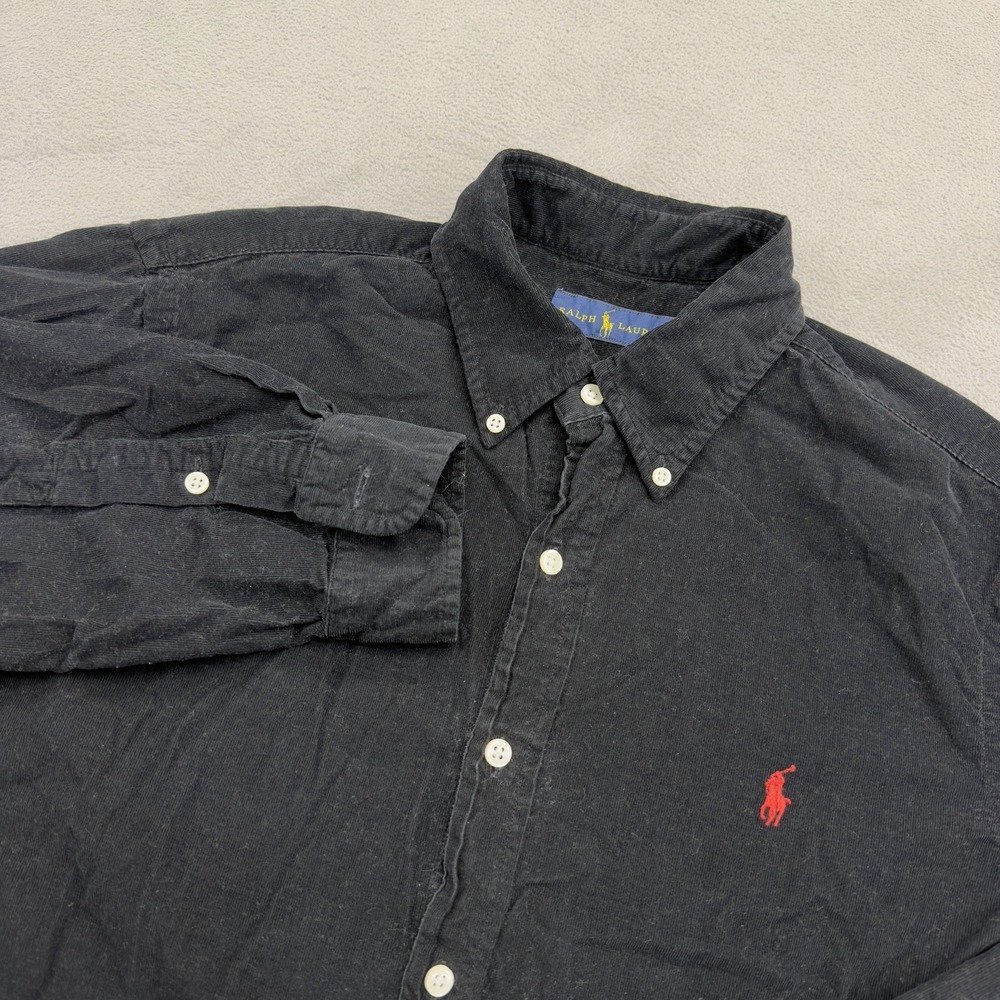 Ralph Lauren Button Down Shirt Mens M Black Corduroy Lined Long Sleeve READ